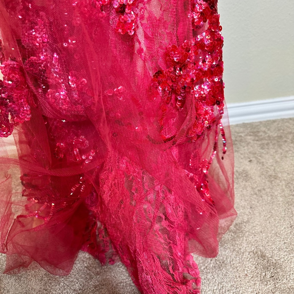 VTG Red Sequin Floral Lace Gown Sleeveless Keyhole Back Formal Evening Prom Gala - Picture 13 of 15
